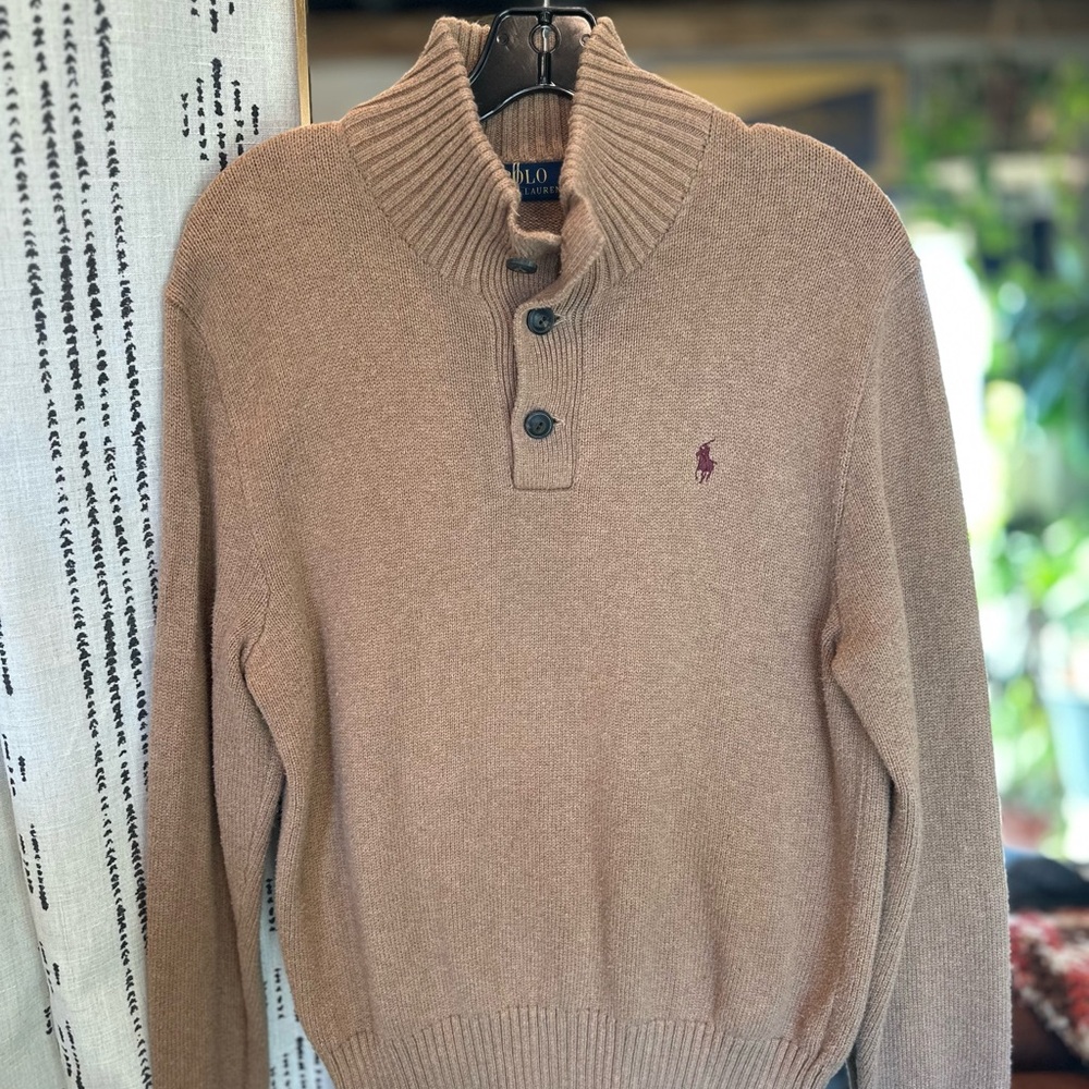 Ralph Lauren Men's Camel Tan Mock Neck Sweater
